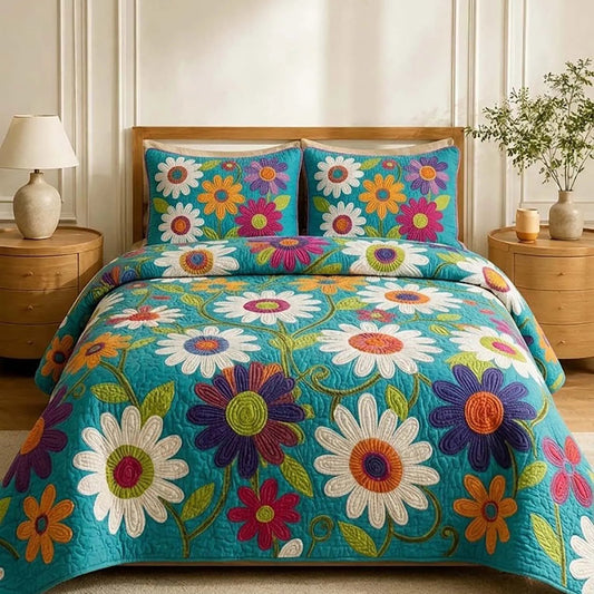 Bohemian Colorful Daisy Floral Quilted Bedding Set LD140