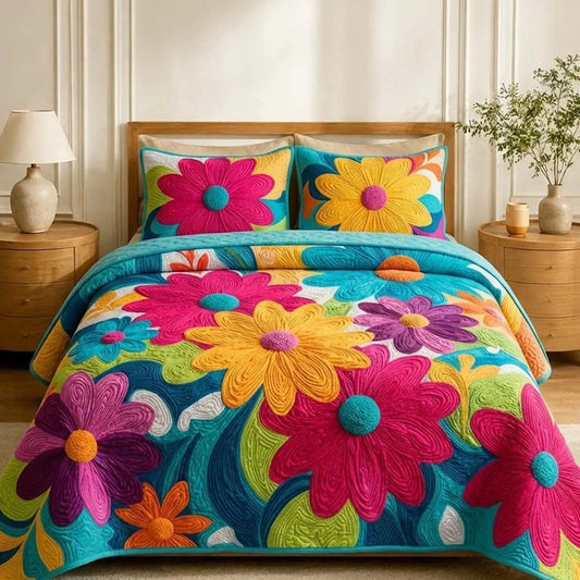Colorful Daisy Pattern Quilted Bedding Set LD142