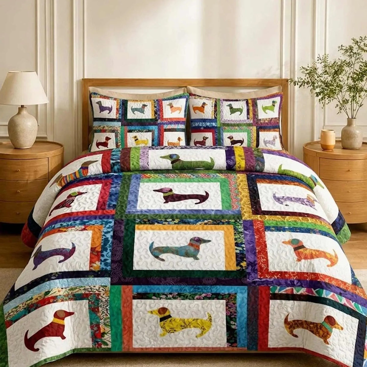 Colorful Dachshund Quilted Bedding Set LD145