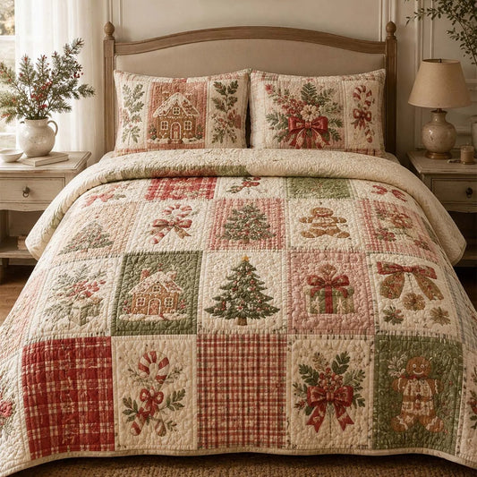 Vintage Christmas Patchwork Quilted Bedding Set LD153