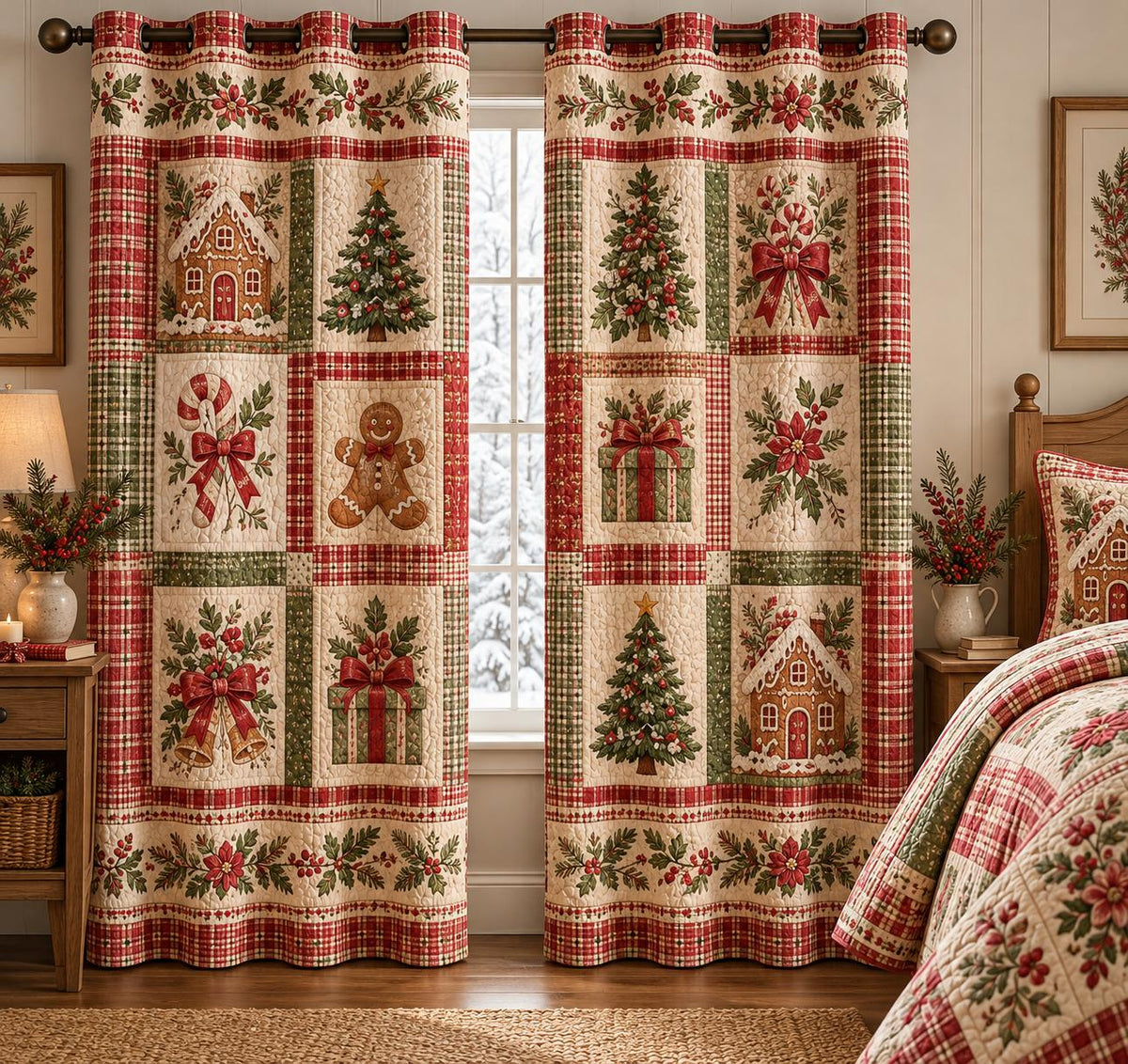 Vintage Christmas Patchwork Quilted Curtains LD153QLTCT