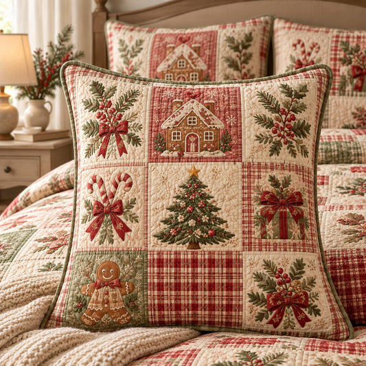 Vintage Christmas Patchwork Quilted Pillow Cover LD153QLTPLC