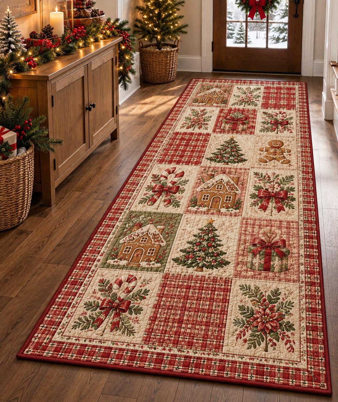 Vintage Christmas Patchwork Plush Runner Rug LD153RUGHN117