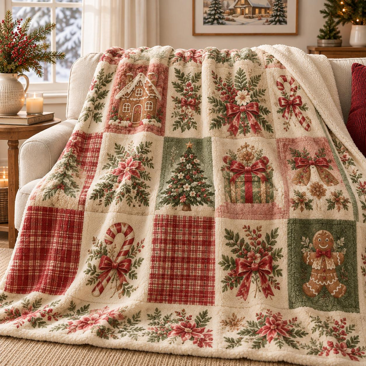 Vintage Christmas Patchwork Sherpa Blanket LD153SPBLK