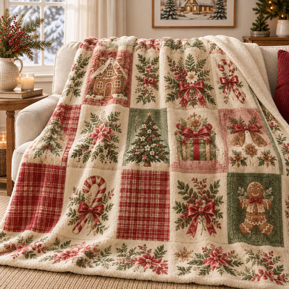 Vintage Christmas Patchwork Sherpa Blanket LD153SPBLK