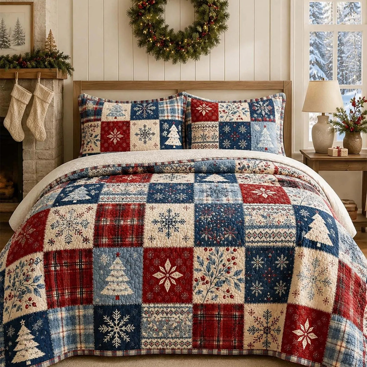 Rustic Christmas Patchwork Quilted Bedding Set LD156