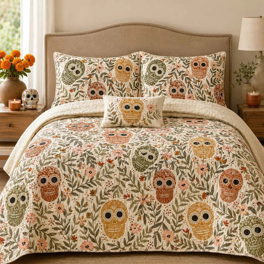 Botanical Sugar Skull Quilted Bedding Set LD157
