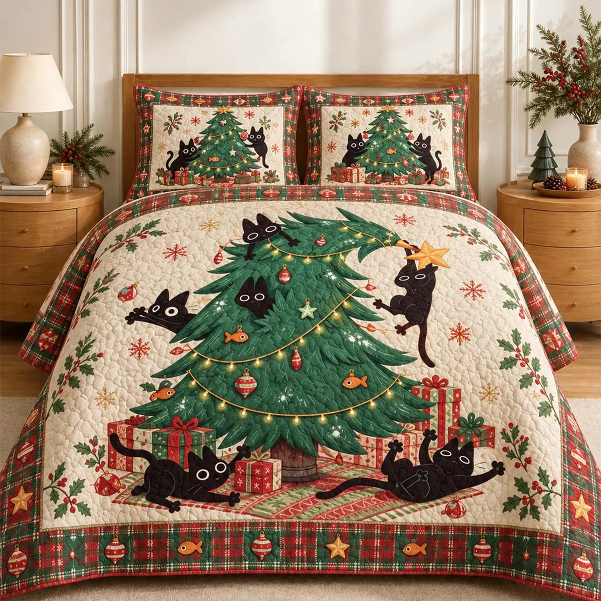 Christmas Black Cat Quilted Bedding Set LD165