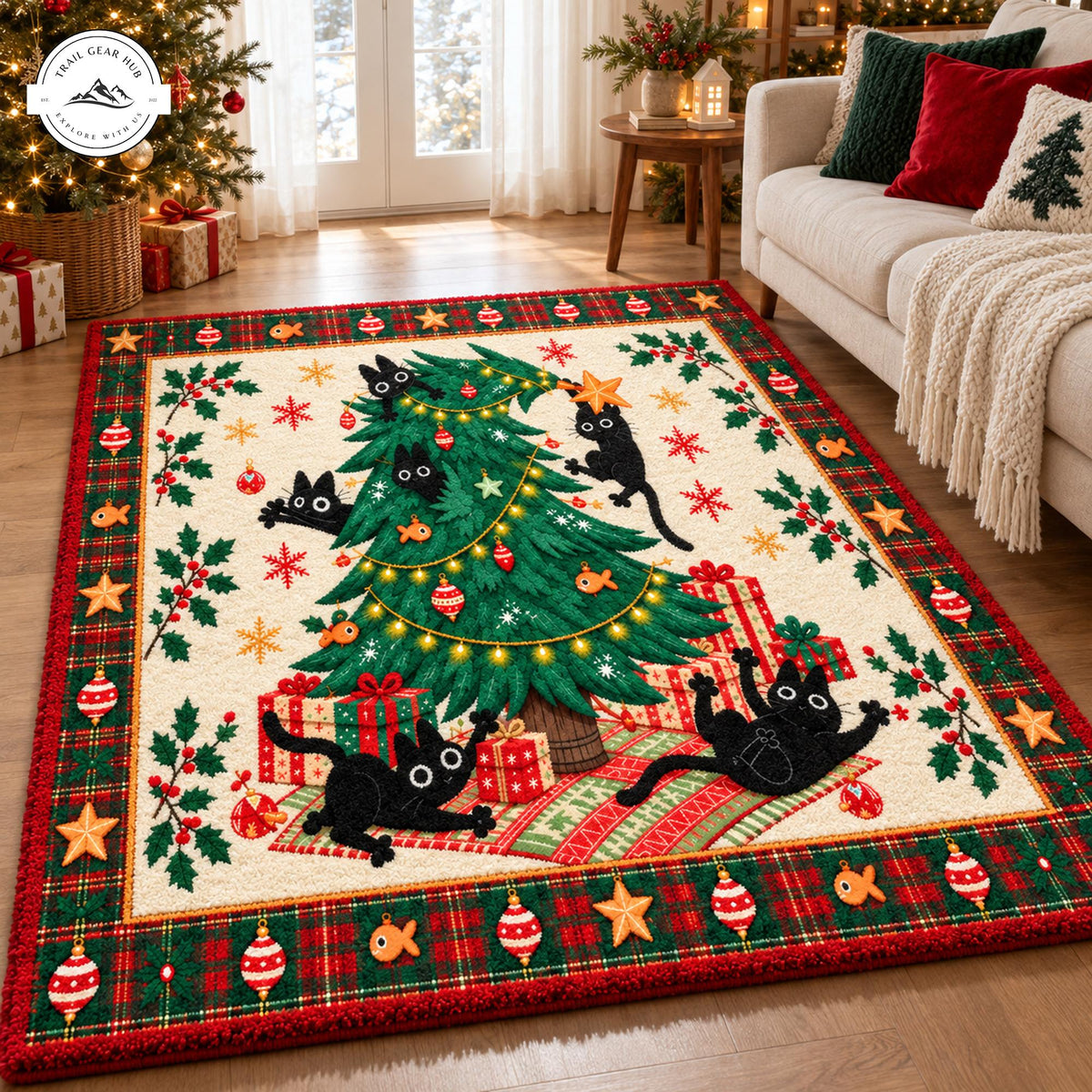 Christmas Black Cat Faux Cashmere Area Rug LD165FCARUG