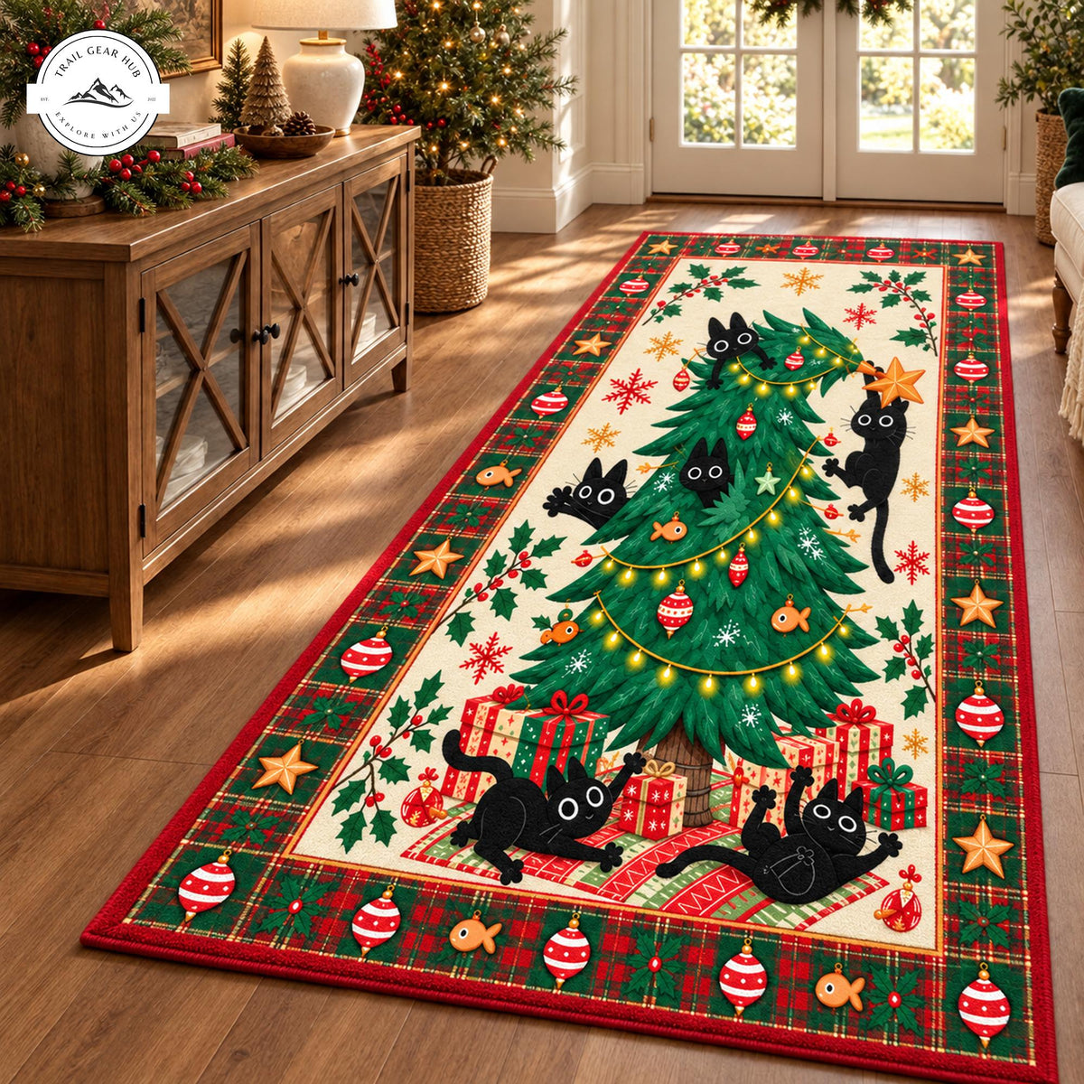 Christmas Black Cat Plush Runner Rug LD165RUGHN117