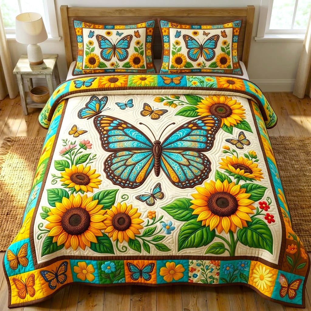 Sunflower & Butterfly Quilted Bedding Set LD167