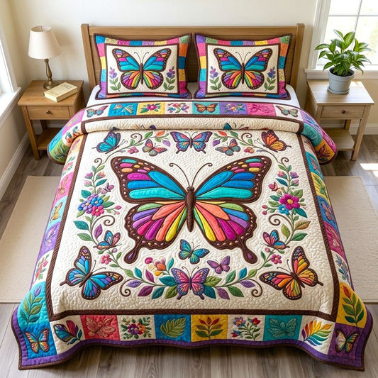 Colorful Butterfly Garden Quilted Bedding Set LD168