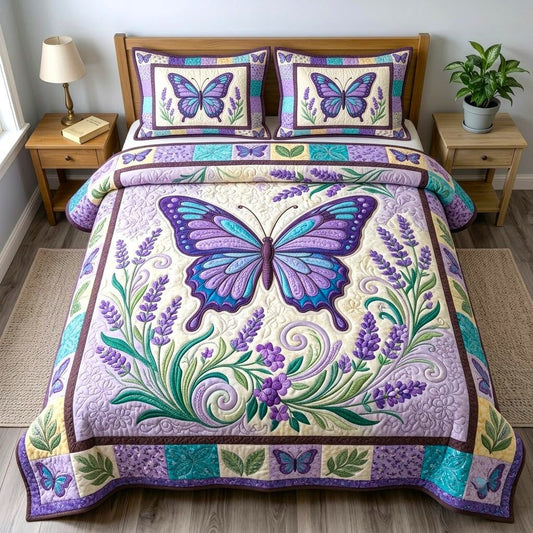 Butterfly Lavender Garden Quilted Bedding Set LD170