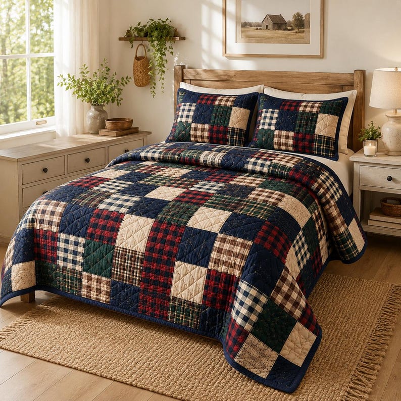 Classic Plaid Patchwork Quilted Bedding Set LD180