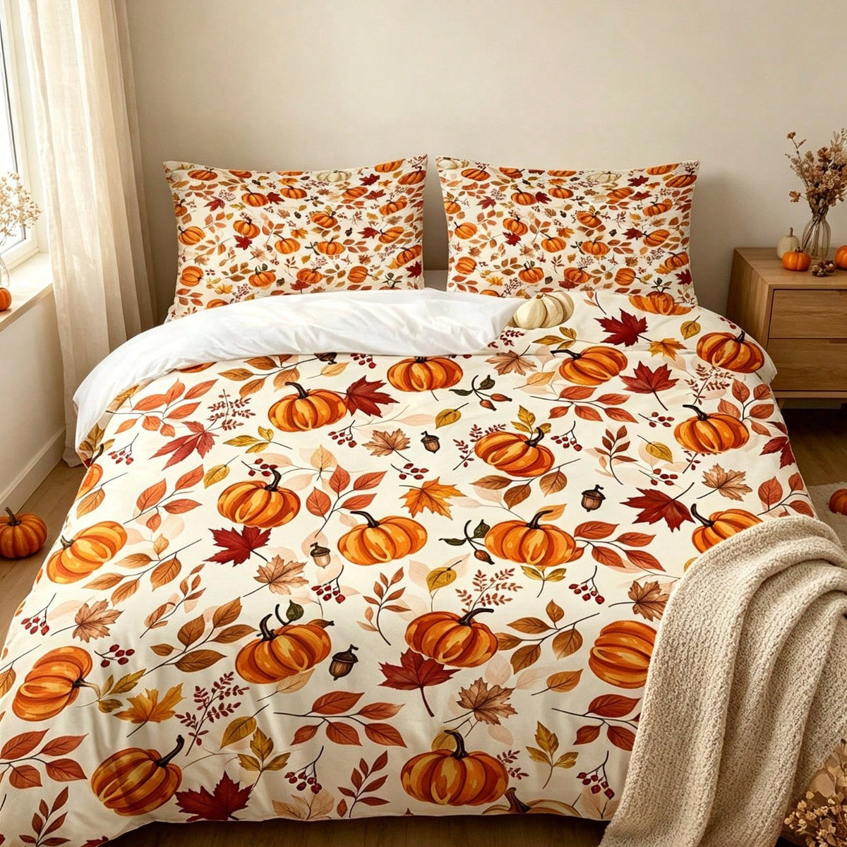 Autumn Pumpkin & Maple Leaf Quilted Bedding Set LD181