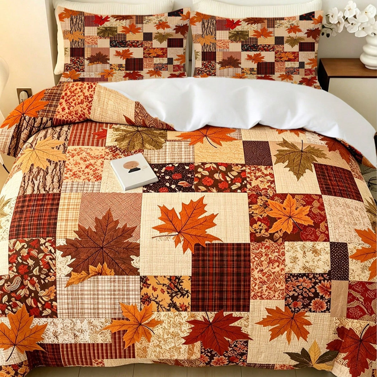 Fall Maple Leaves Patchwork Quilted Bedding Set LD182
