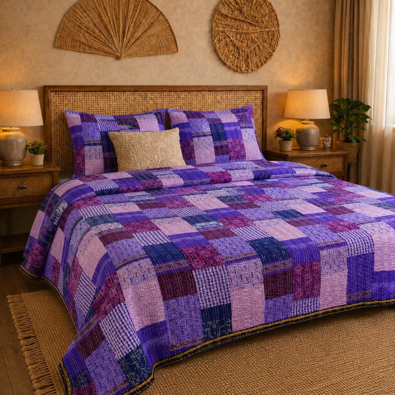 Bohemian Purple Patchwork Quilted Bedding Set LD184