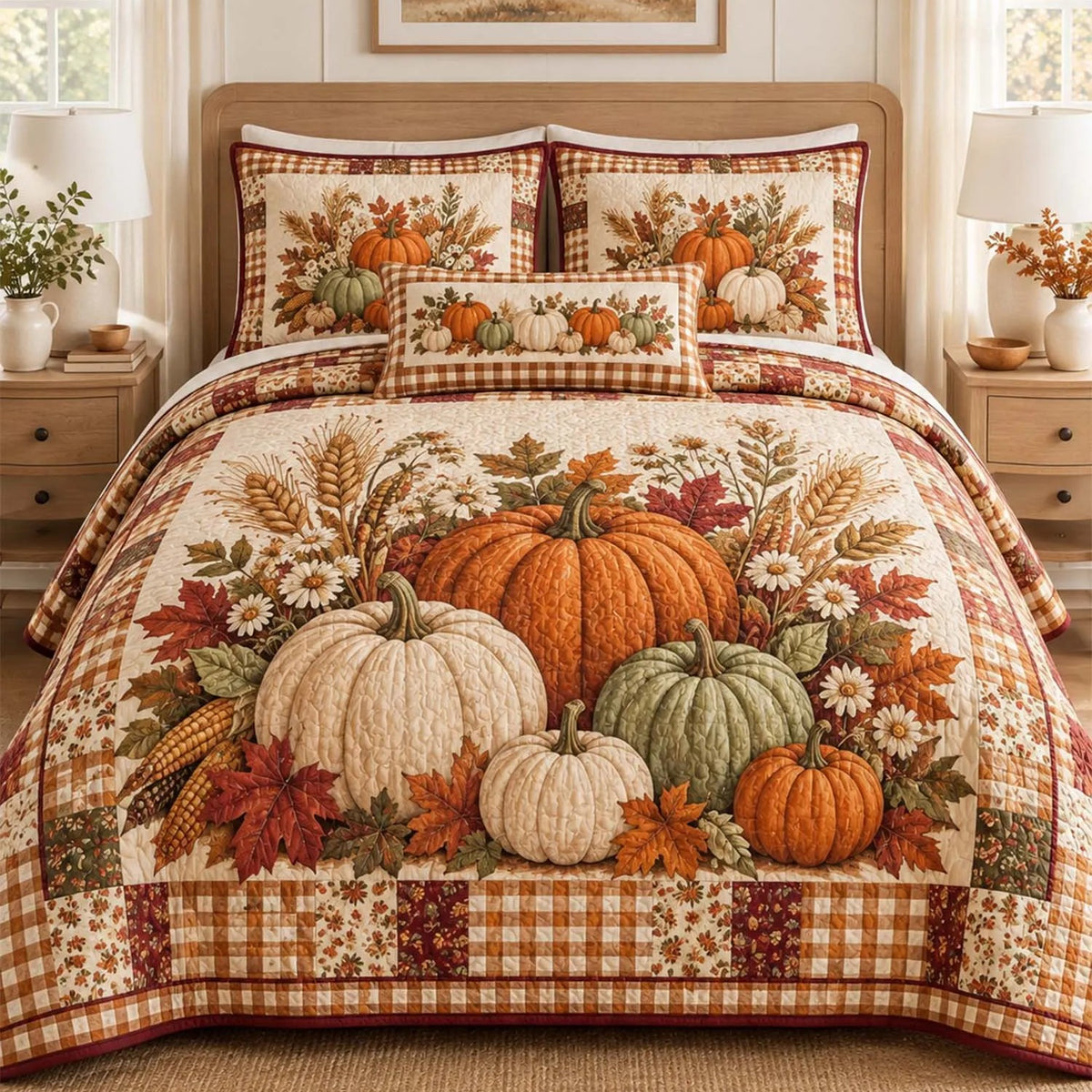 Fall Harvest Pumpkin Quilted Bedding Set LD188