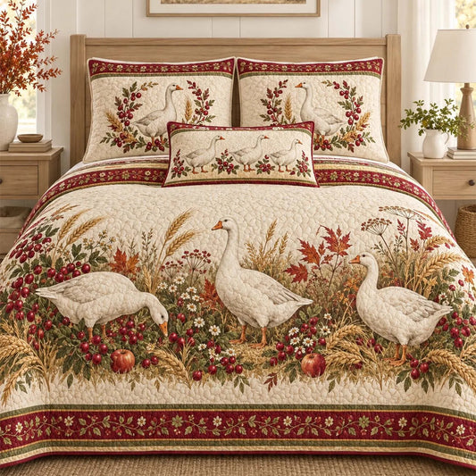 Farmhouse White Goose Quilted Bedding Set LD191