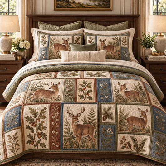 Woodland Deer Botanical Quilted Bedding Set LD198