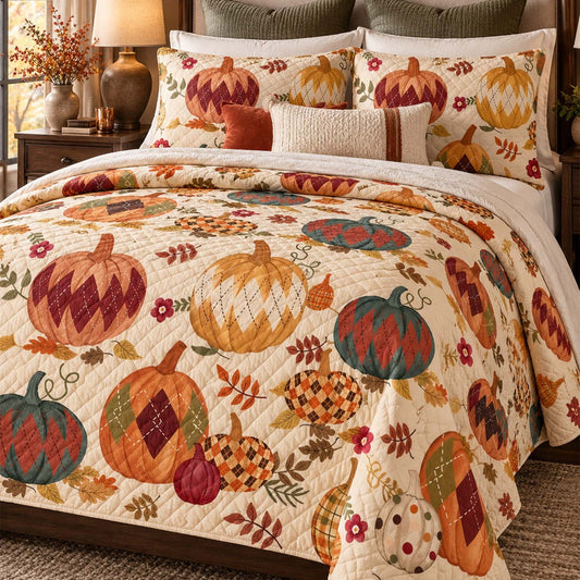 Argyle Pumpkin Autumn Harvest Quilted Bedding Set LD199