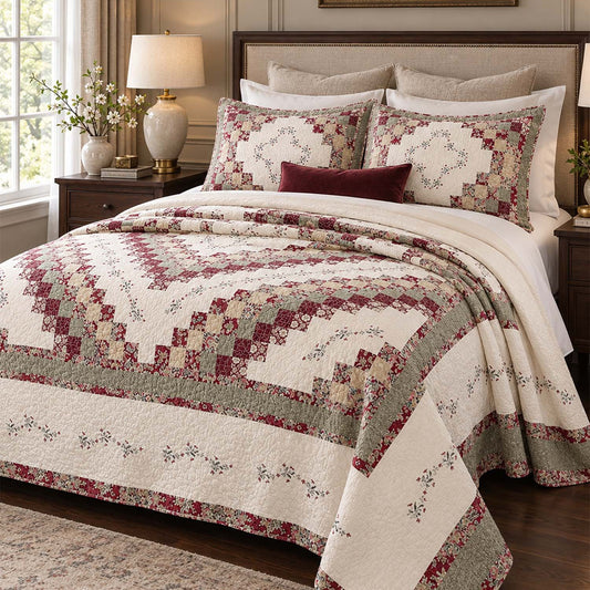 Country Floral Patchwork Quilted Bedding Set LD205