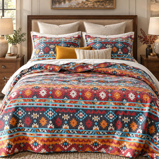 Southwestern Geometric Reversible Quilted Bedding Set LD206