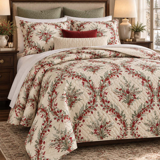 Christmas Berry Botanical Quilted Bedding Set LD211