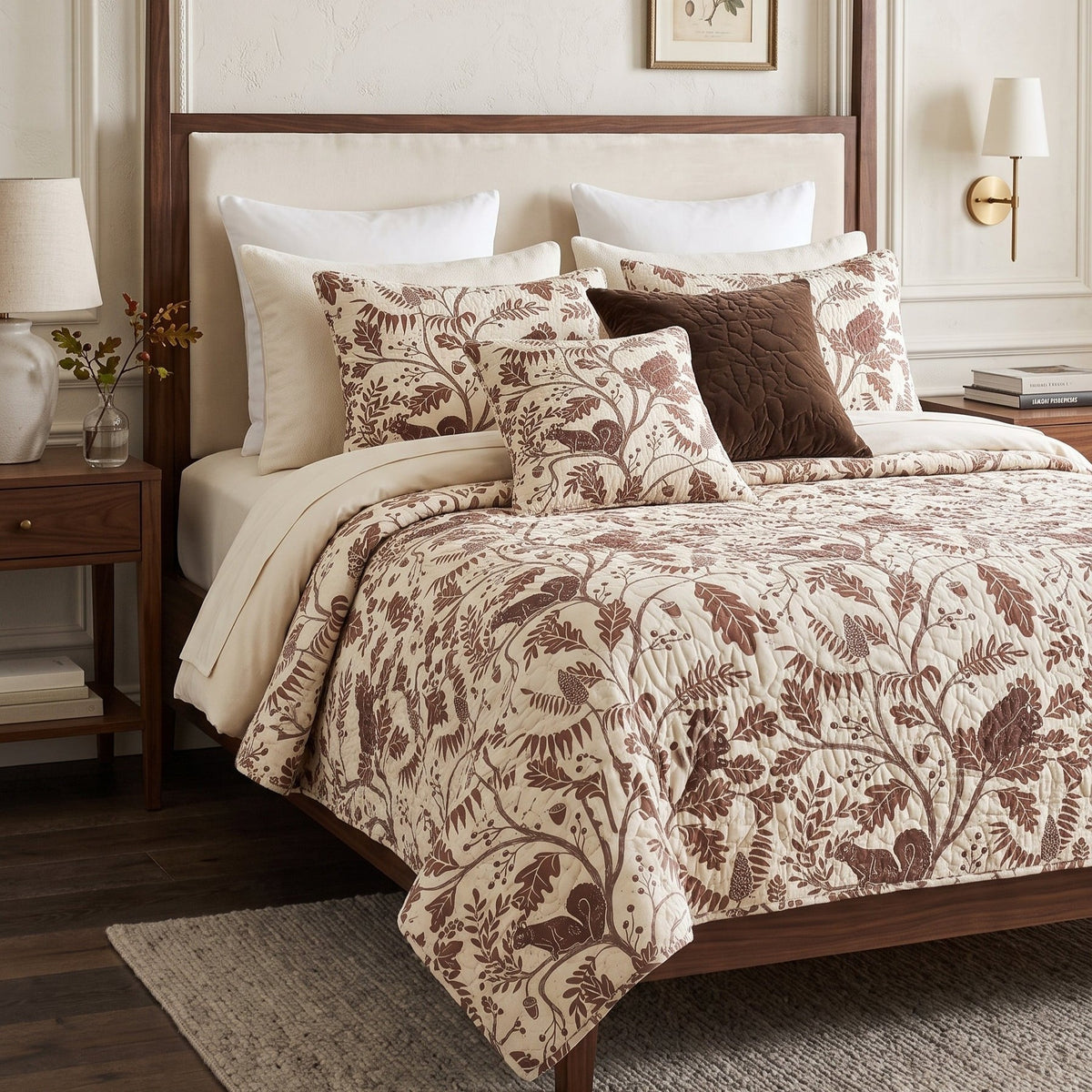 Woodland Animals and Leaves Quilted Bedding Set LD216