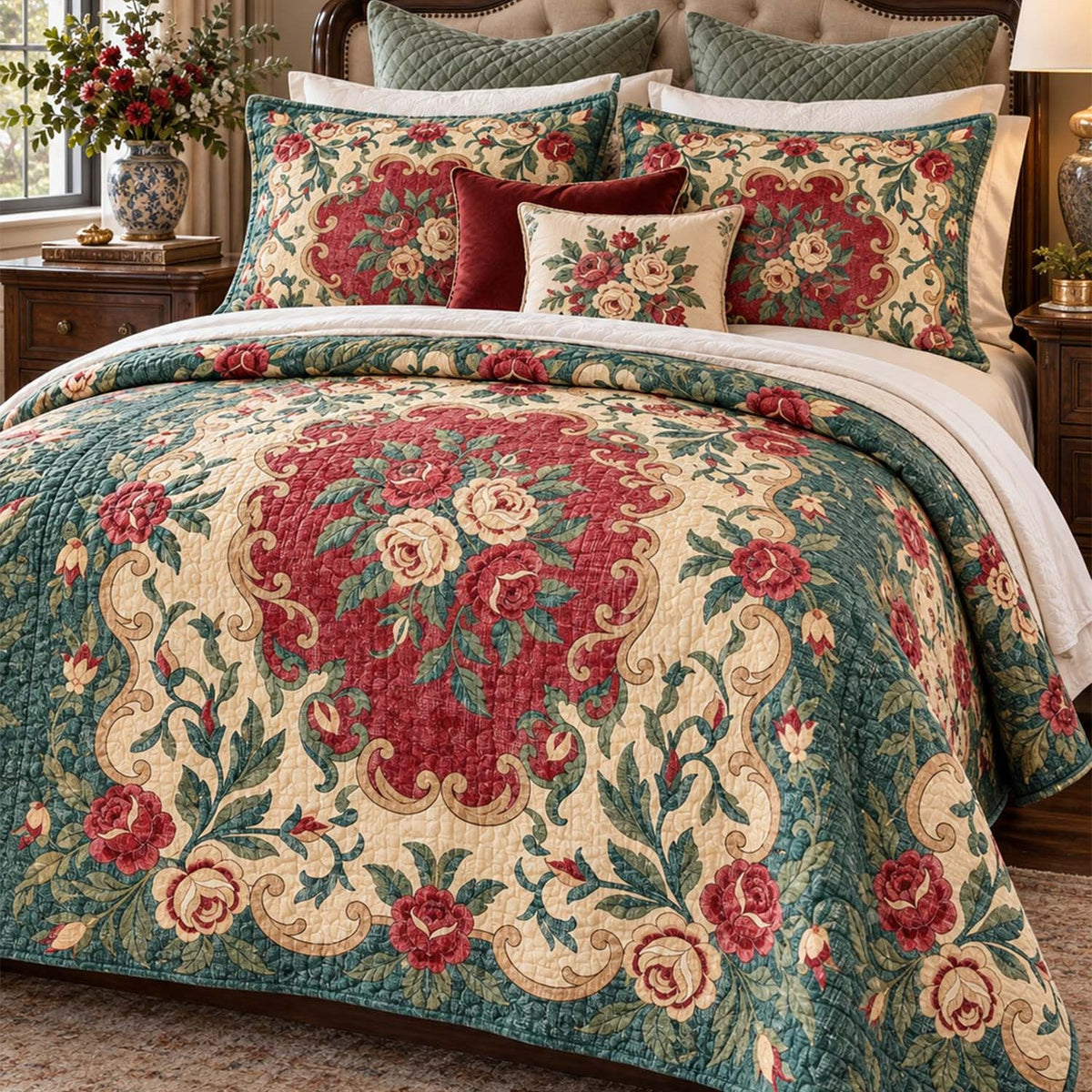 Vintage Rose Garden Quilted Bedding Set LD221