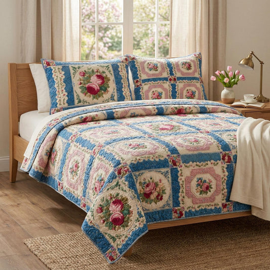 Gentle Florals Quilted Bedding Set LD228