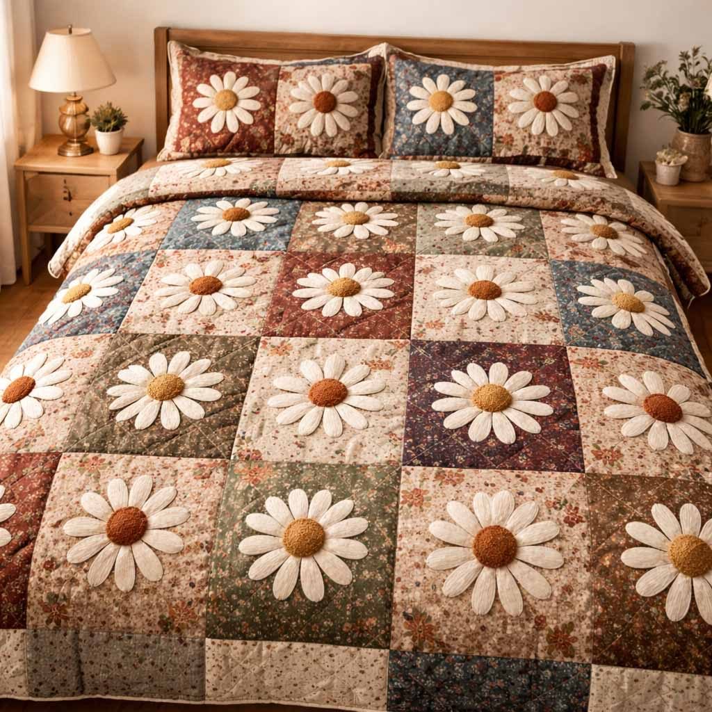 Rustic Daisy Quilted Bedding Set LD235