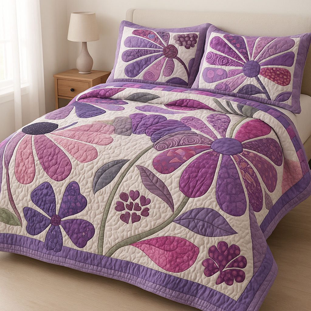 Purple Garden Quilted Bedding Set LD236