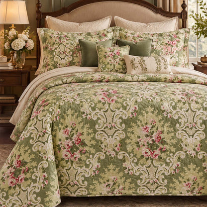 Vintage Rose Botanical Floral Quilted Bedding Set LD237