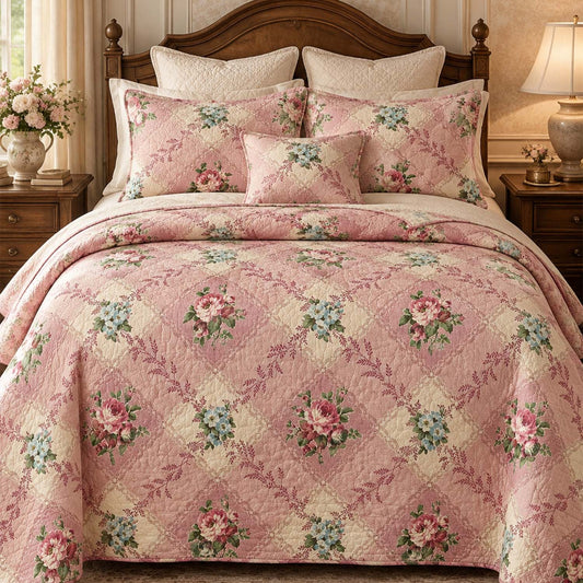 Vintage Rose Floral Quilted Bedding Set LD238