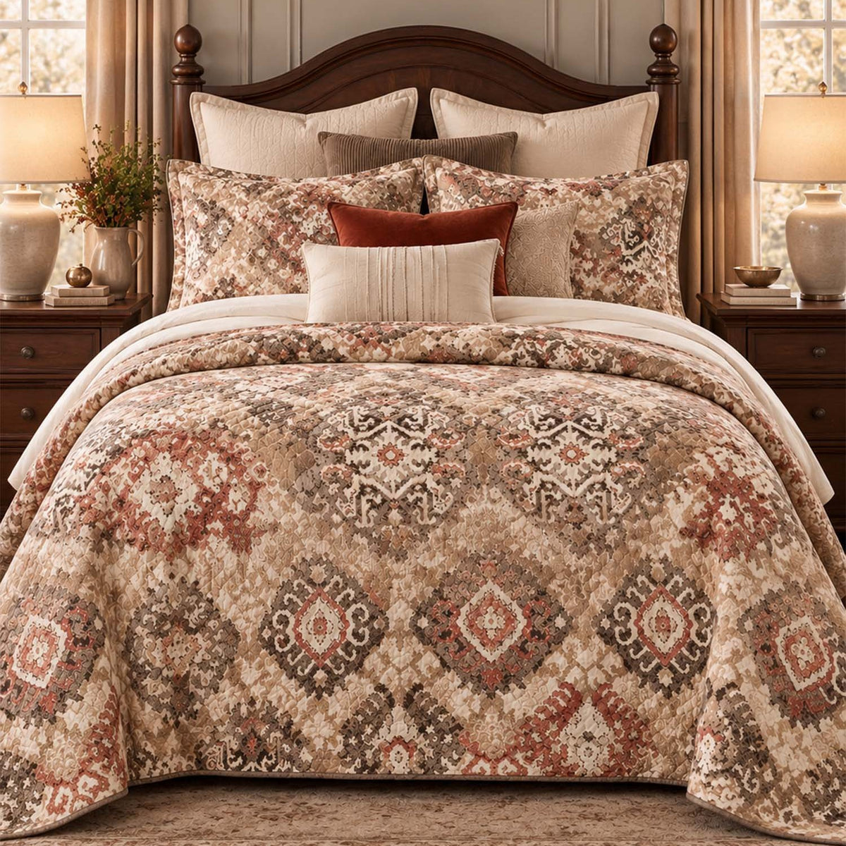 Vintage Botanical Floral Quilted Bedding Set LD240
