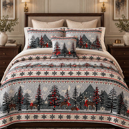 Winter Forest Deer Mountain Fair Isle Quilted Bedding Set LD246
