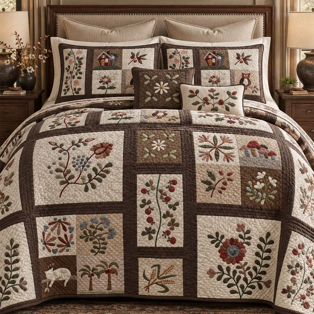 Vintage Country Fruit Floral Patchwork Quilted Bedding Set LD250