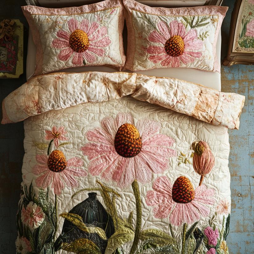 Petal Beauty Quilted Duvet Cover Set LD04