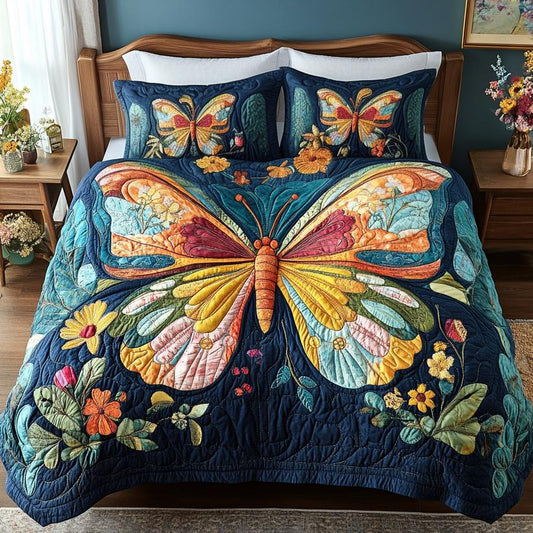 Butterfly Bloom Quilted Duvet Cover Set LD06