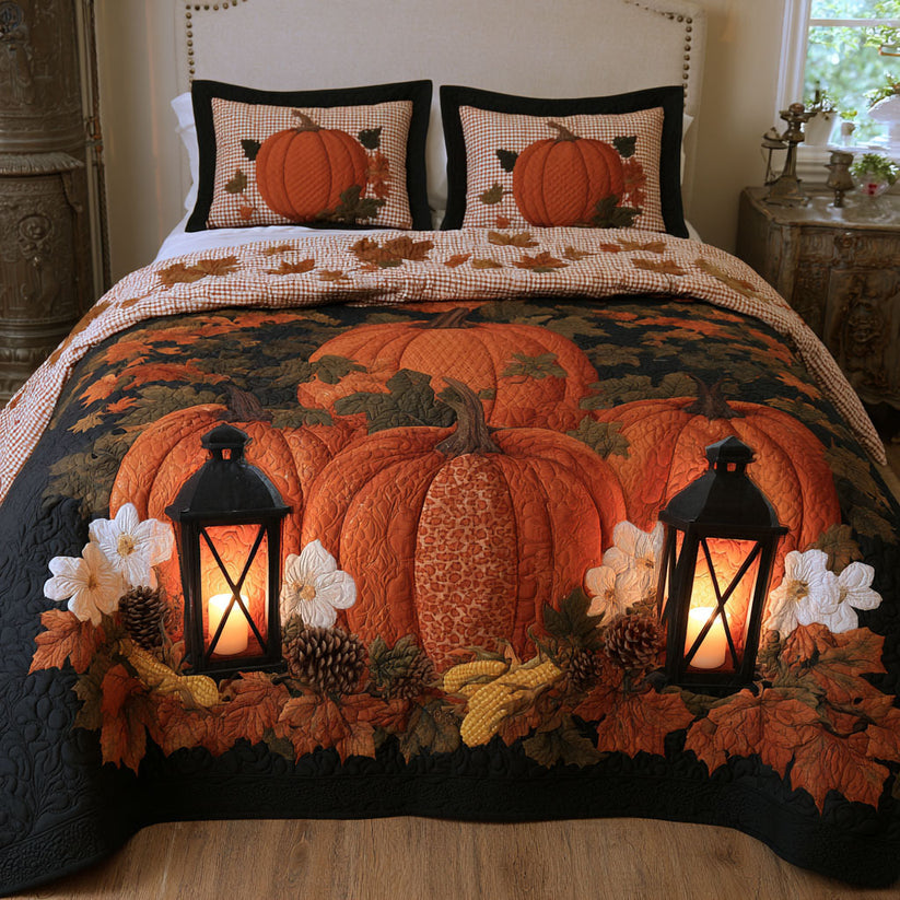 Autumn Pumpkin & Leaves Quilted Duvet Cover Set LD07
