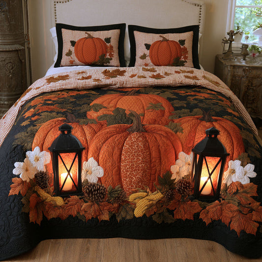 Autumn Pumpkin & Leaves Quilted Duvet Cover Set LD07