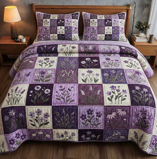 Lavender Botanical Garden Quilted Duvet Cover Set LD08