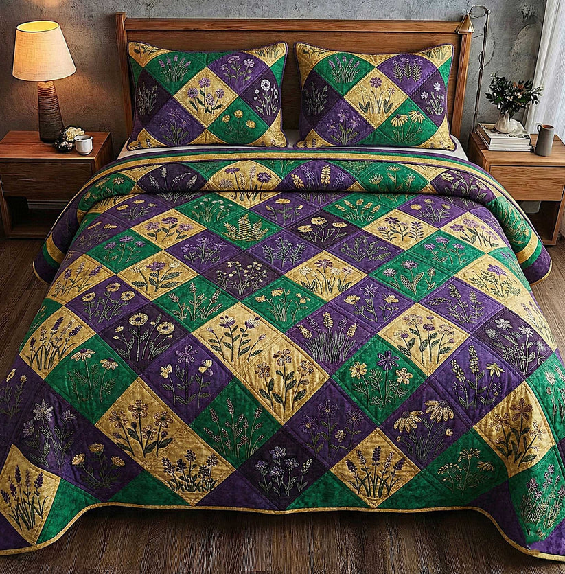Botanical Wildflower Patchwork Quilted Duvet Cover Set LD09