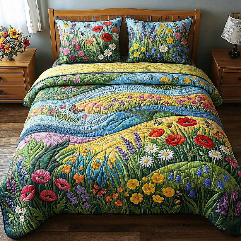 Blooming Wildflower Landscape Quilted Duvet Cover Set LD10