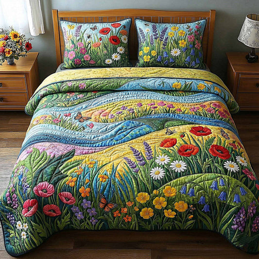 Blooming Wildflower Landscape Quilted Duvet Cover Set LD10