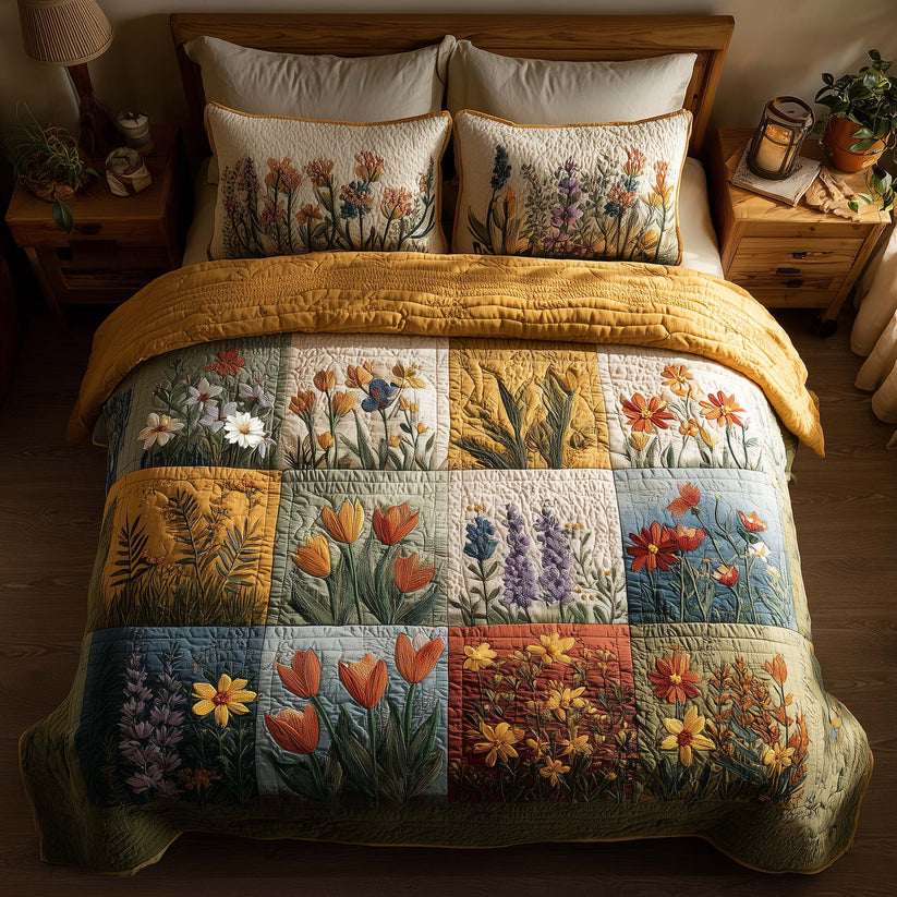 Vintage Wildflower Patchwork Quilted Duvet Cover Set LD11