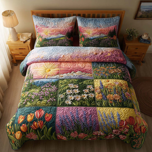 Wildflower Garden Patchwork Quilted Duvet Cover Set LD12