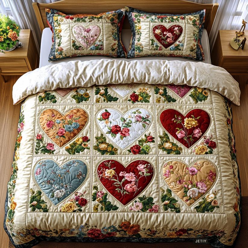 Romantic Floral Patchwork Quilted Duvet Cover Set LD13