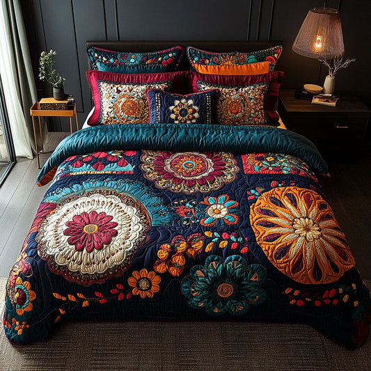 Vibrant Floral Patchwork Quilted Duvet Cover Set LD15